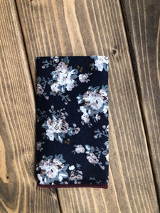 Navy and Mink Floral Cotton Pocket Square