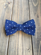 Load image into Gallery viewer, Navy Dot Cotton Bow Tie
