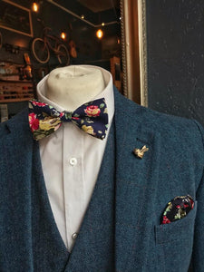 Navy Floral Cotton Bow Tie