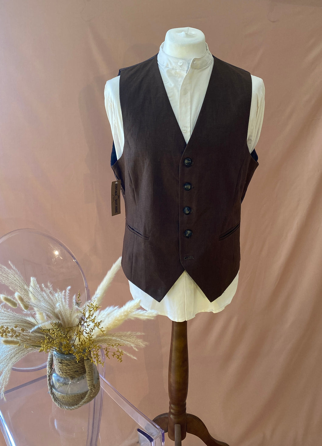 Mocha Brown Linen Waistcoat