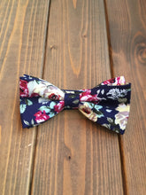 Load image into Gallery viewer, Navy Floral Cotton Bow Tie
