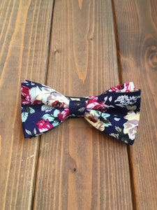 Navy Floral Cotton Bow Tie